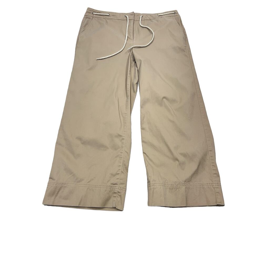 Talbots Pants Khaki Wide‎ Leg Crop 10 Summer Beach Vibes, Drawstring Waistband